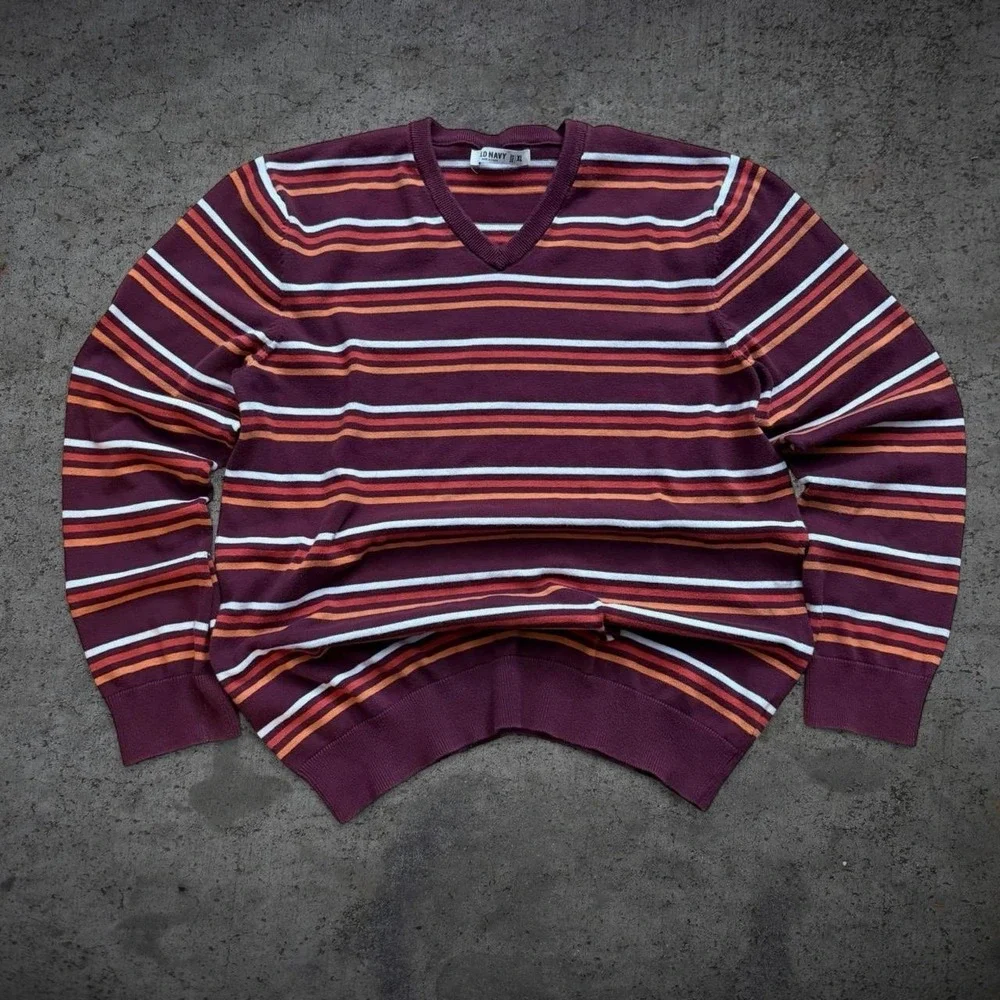 Vintage 00's Old Navy Striped V-Neck Sweater Size XL Skate Grunge Preppy Y2K
